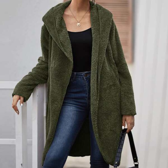 Cozy Black oversized Open Front Hoodie jacket teddy coat - Picture 4 of 13